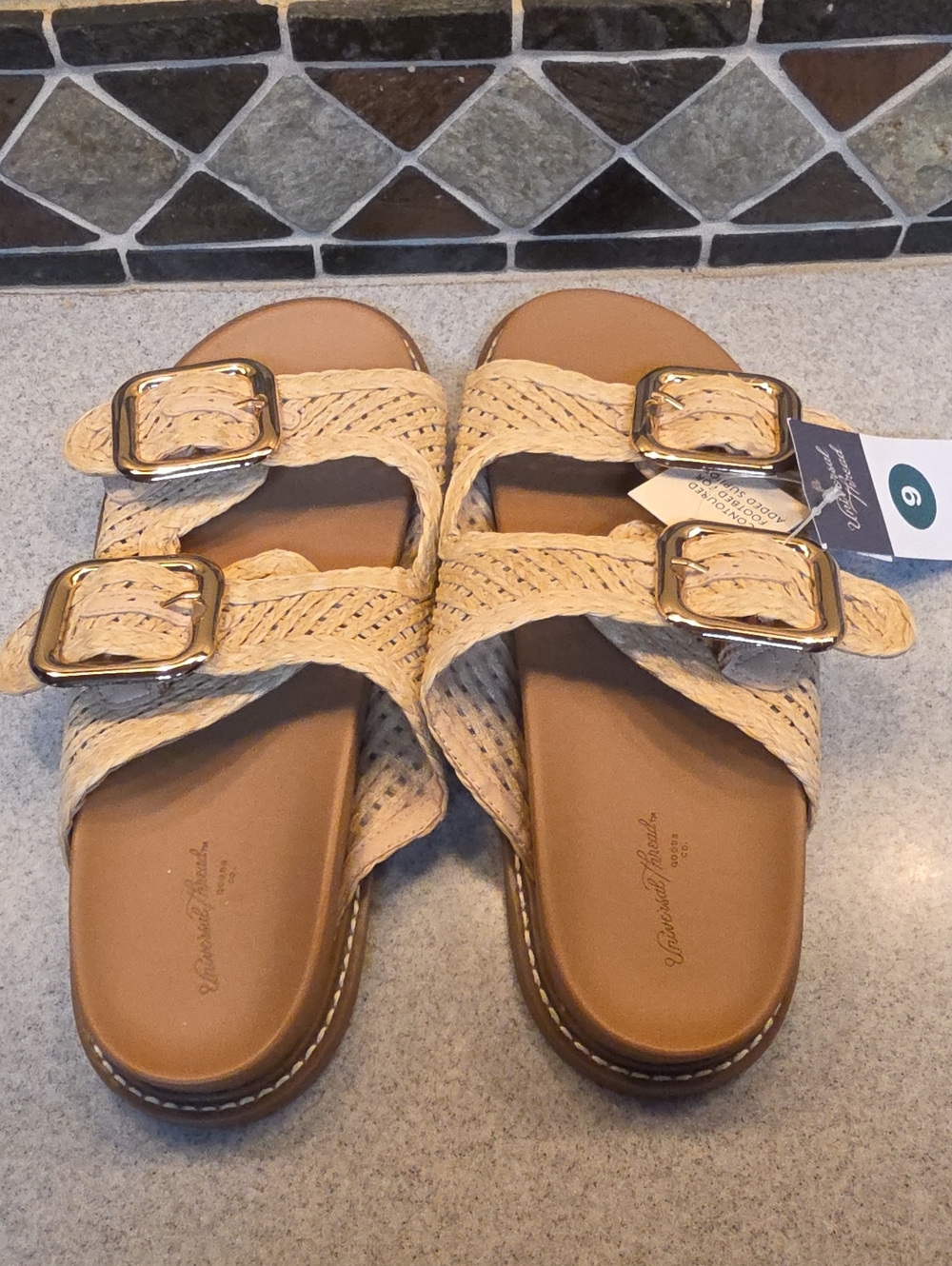 Natural Braided Double-Buckle Slide Sandals - Women